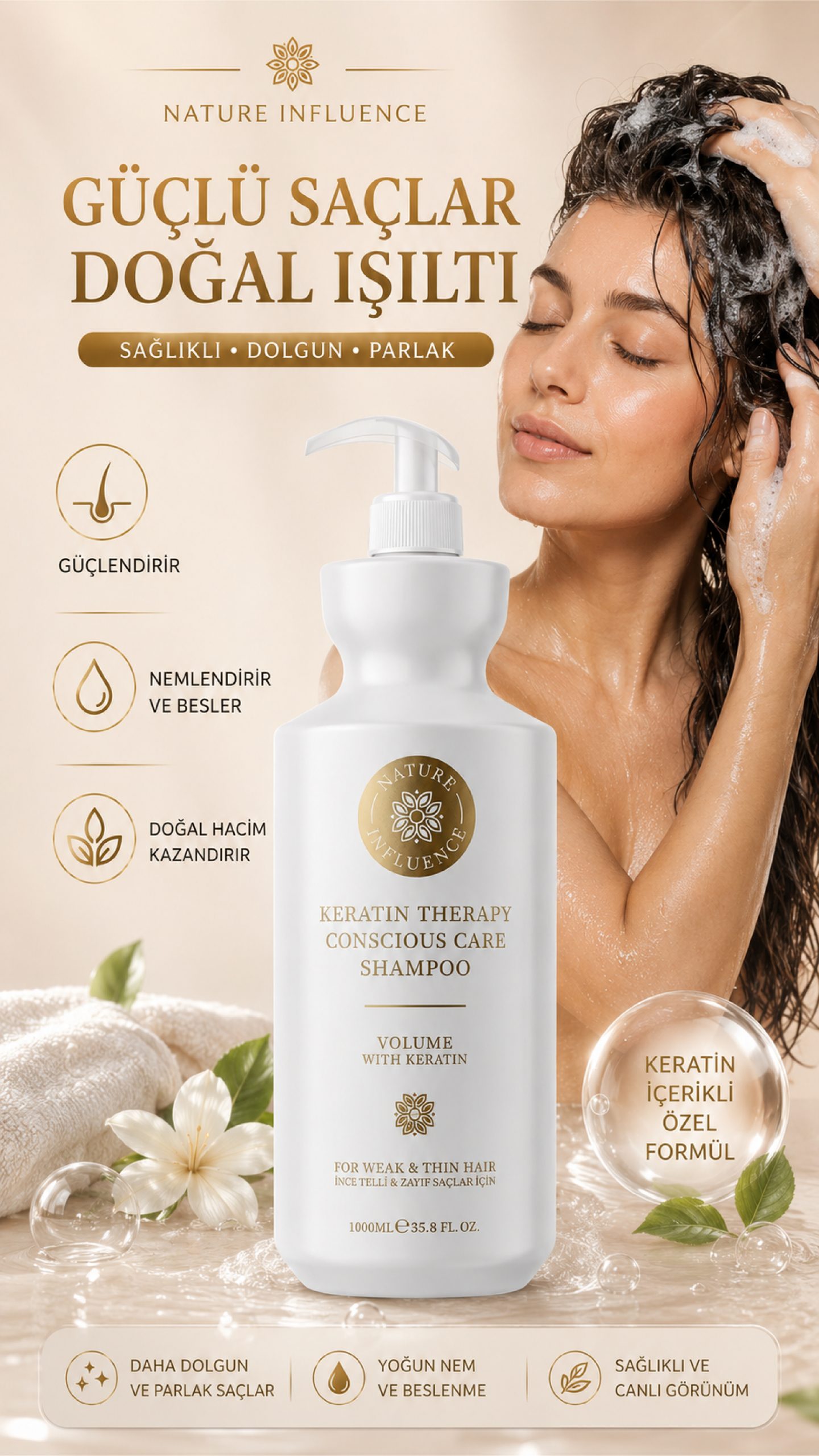 KERATIN THERAPY CONSCIOUS CARE SHAMPOO VOLUME WITH KERATIN FOR WEAK & THIN HAIR 1000ML-02